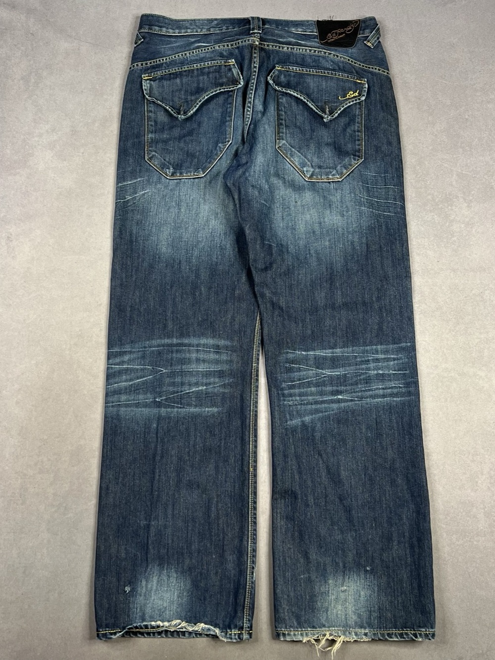 Ed Hardy Baggy Jeans 38 X 34 Men's Bootcut Jeans Blue Waist 38